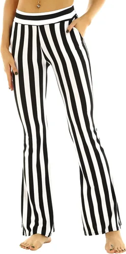 Vista 2 de Aislor Leggings elásticos ajustados de cintura alta a rayas negras y blancas para mujer