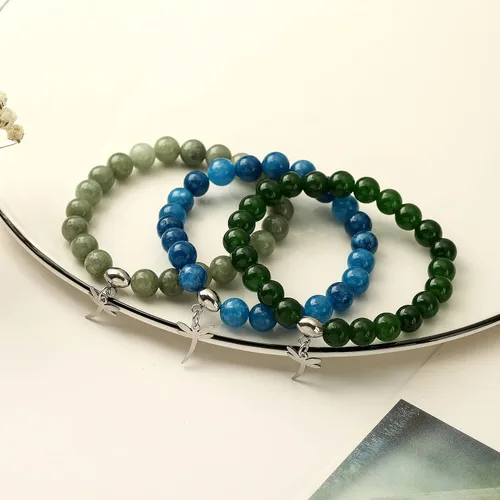 Vista 3 de Regalos para mujeres, pulseras de libélula, colibrí, mariquita, perezoso, 0.315 pulgadas, piedra natural, curativa, pulseras de relajación