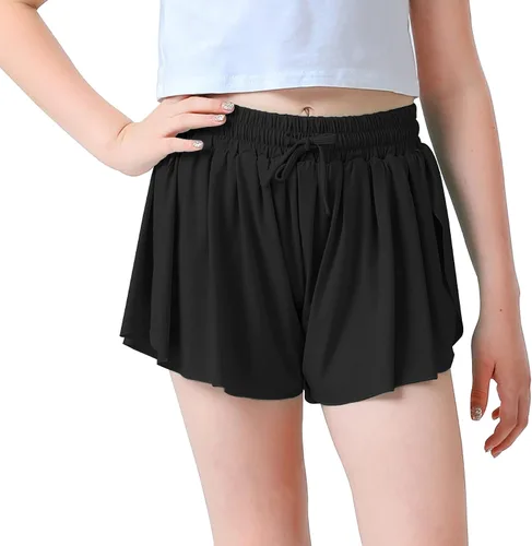 Vista 3 de Pantalones cortos fluidos de mariposa para niñas, pantalones cortos deportivos para niños pequeños, faldas de tenis 2 en 1, pantalones cortos