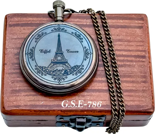 Vista 7 de Generic Hassanhandicrafts Reloj de bolsillo de latón antiguo antiguo con esfera de barco Titanic con caja de madera