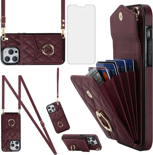 Vista 8 de Asuwish Funda de teléfono para iPhone 13 Pro de 6.1 pulgadas con protector de pantalla de vidrio templado, correa de muñeca, anillo de bloqueo RFID