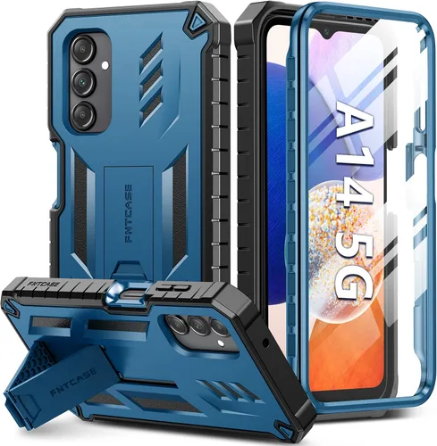 Vista 10 de FNTCASE Funda para Samsung Galaxy A14-5G: Funda de TPU resistente con textura de doble capa a prueba de golpes con soporte Protección contra Negro