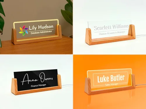 Vista 3 de Placa de Nombre Personalizada para Escritorio - Regalo de Negocio - Regalo de Oficina para Compañero de Trabajo, Jefe o Gerente - Placa de Nombre