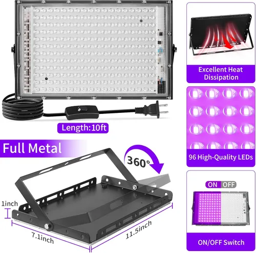 Vista 4 de 200W LED Black Lights with 10ft Switch+Plug, IP66 Waterproof, 2 Pack