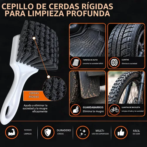 Vista 4 de Cepillo de mango corto para ruedas y neumáticos Cepillo de lavado de automóviles para detalles automáticos Cepillo de limpieza profunda