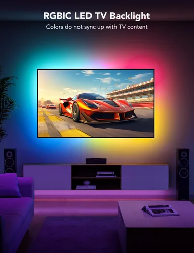 Vista 2 de Govee Tira de retroiluminación LED para TV, retroiluminación LED inteligente RGBIC para televisores de 40 a 50 pulgadas, sincronización de música