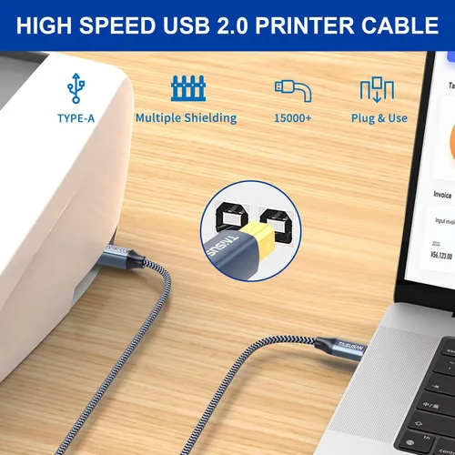 Vista 2 de Cable de impresora USB C a B de 6 pies, compatible con MIDI para teclado, MacBook Pro/Air, impresoras y escáneres