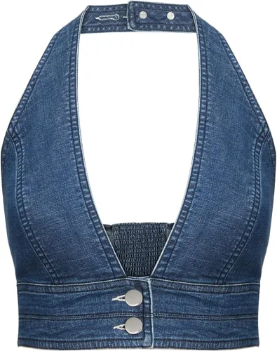 Vista 4 de Camiseta corta sin mangas con botones en la parte delantera y cuello en V profundo para mujer, corsé sin espalda