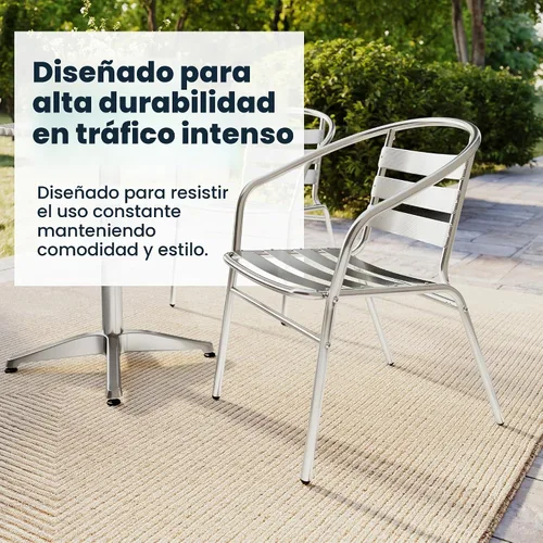 Vista 5 de EMMA + OLIVER Silla apilable de aluminio para interiores y exteriores con respaldo y brazos de triple listón