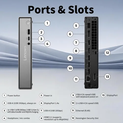 Vista 9 de Lenovo ThinkCentre neo 55q Mini Desktop Ryzen AI 5 330, 16 GB de RAM SSD