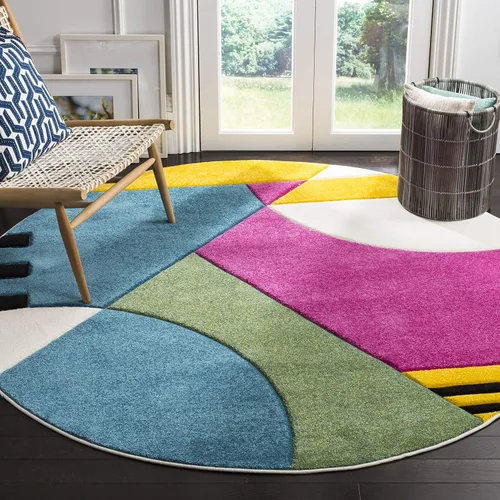Vista 5 de SAFAVIEH - Alfombra decorativa de la colección Hollywood, 2'3" x 4', azul pavo real y fucsia, diseño moderno de mediados de siglo, sin