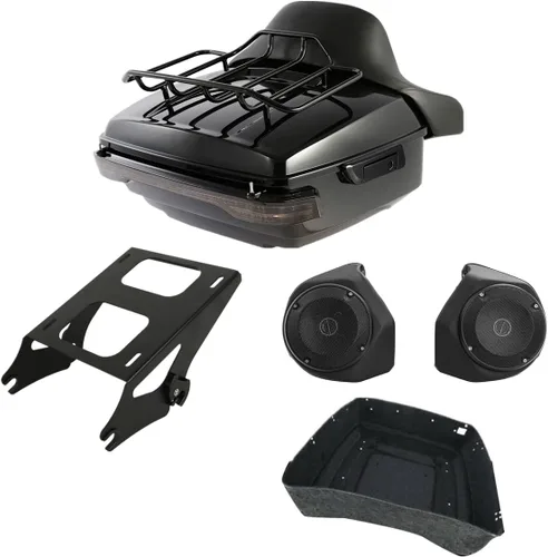 Vista 34 de Respaldo de Maletero de Equipaje King Tour Negro Brillante con Placa de Rack de Montaje Compatible con Harley Modelos Touring 2014-2025 Road Glide