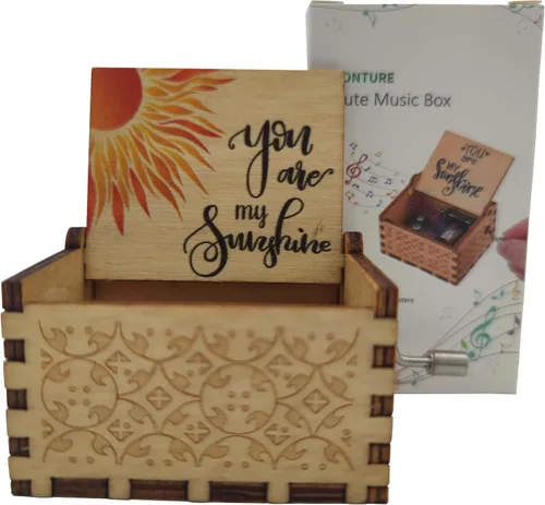 Vista 5 de Caja de música de madera, instrumento musical de manivela de madera con melodía "You're My Sunshine", regalo para familiares, amigos, amantes