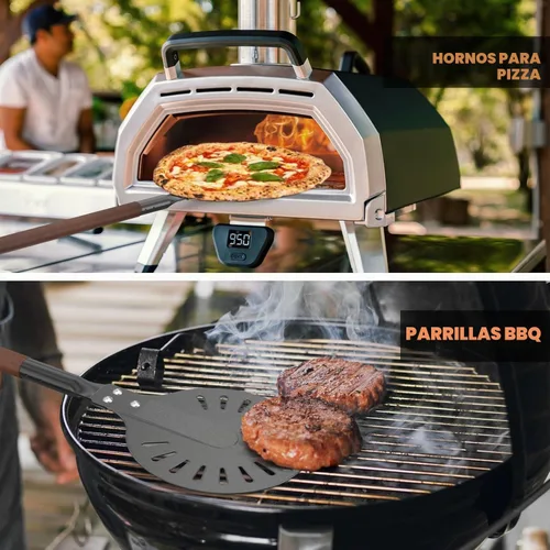 Vista 6 de Pala giratoria de pizza de aluminio perforado de 8 pulgadas con mango de madera, espátula de pizza de longitud ajustable 2 en 1, 48 pulgadas