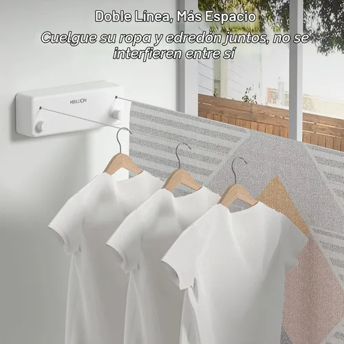 Vista 4 de Mbillion Tendedero retráctil de acero inoxidable de 13.8 pies, línea de ropa doble retráctil para interiores, resistente, línea de lavandería