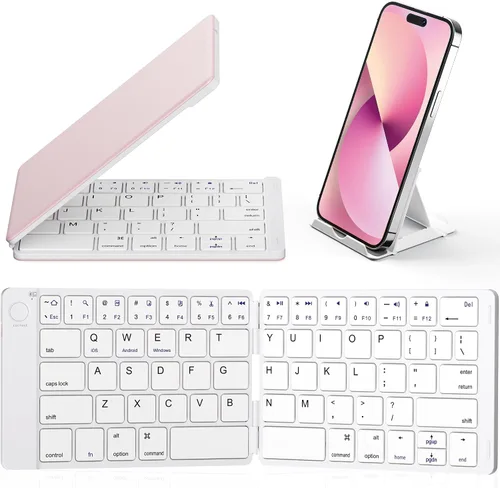 Vista 11 de Samsers Teclado Bluetooth plegable, teclado inalámbrico portátil con soporte de soporte, recargable de tamaño completo ultra delgado plegable