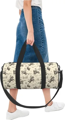 Vista 5 de Large Duffle Bag for Travel - Retro Western Cowboy A Print Gym Bag for Women Men, Travel Foldable Bags for Women Men with Zippered Multiple Pockets