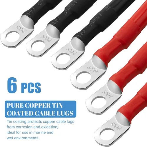 Vista 11 de Hoteam Cable de batería de cobre con terminales de 3/8 pulgadas, rojo y negro, cable inversor de corriente para motocicleta solar, automóvil