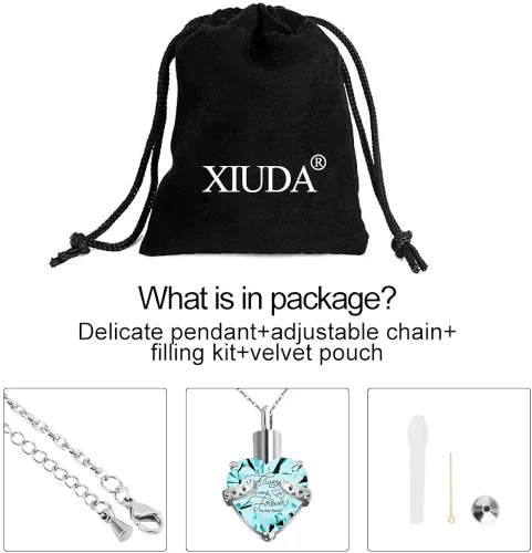 Vista 7 de XIUDA Collar de urna de cristal con piedra natal, colgante de recuerdo conmemorativo, soporte de ceniza, joyería de cremación para cenizas