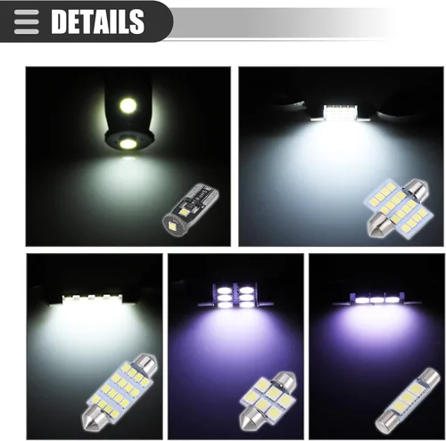 Vista 6 de Motoforti Juego de bombillas LED universales T10, bombillas LED de repuesto para interiores, bombillas de repuesto de 24/30/31/31.5/1.575 in