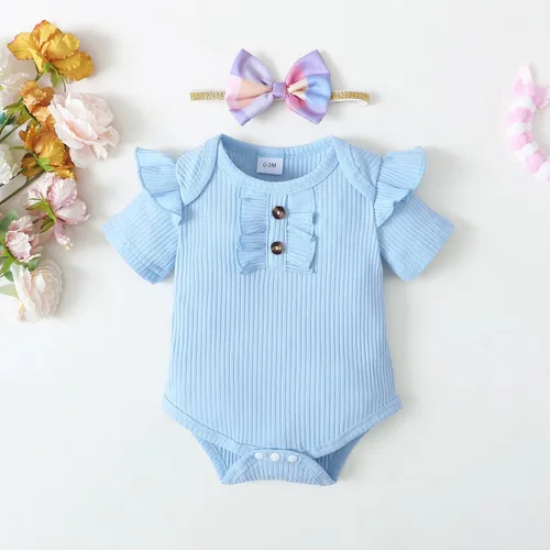 Vista 2 de Mioglrie Conjunto de ropa para bebé recién nacida, conjunto de pantalones cortos, lindos trajes de verano para bebés, ropa de bebé de algodón