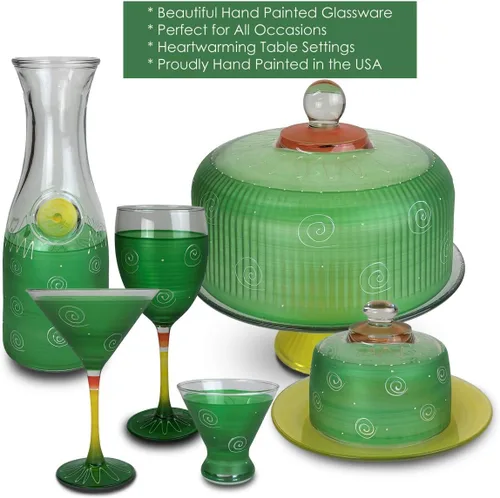 Vista 4 de Juego de 2 vasos de Martini pintados a mano, colección Peruvian Splendor verde oscuro, cristalería pintada a mano por artistas estadounidenses