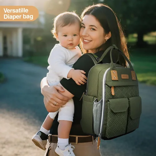 Vista 2 de Mochila para pañales con capacidad de 25 litros con cambiador para niños y niñas, artículos esenciales para bebés para mamá (negro)