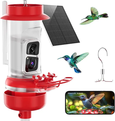 Vista 9 de Soliom Comedero de colibríes con cámara, comedero inteligente para pájaros con vista en vivo 2K, identificación de especies AI, a prueba de fugas