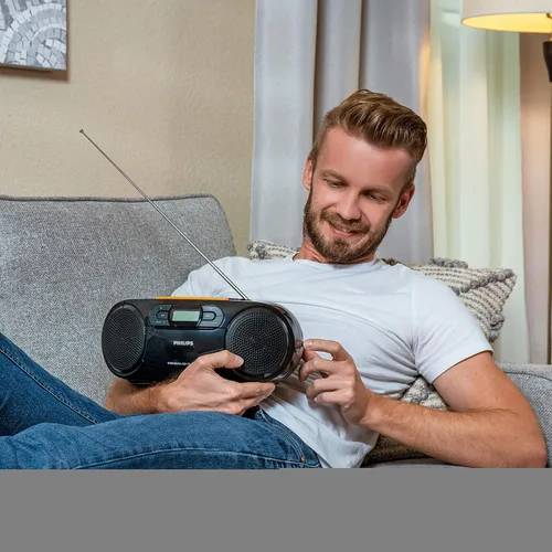 Vista 7 de Philips Reproductor de CD portátil Boombox - Reproductor de MP3 portátil y reproductor de cinta de casete, sistema de sonido estéreo compacto Boom