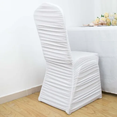Vista 33 de Efavormart - Funda para silla de banquete de elastano con falda plisada con volantes y banda trasera cruzada, funda elástica negra para bodas y Negro