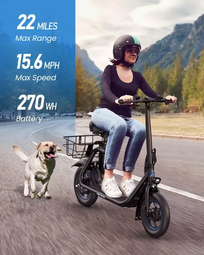 Vista 2 de URBANMAX C1 Adulto Asiento E-Scooter, 450 W, 20 millas, 15.5 MPH, cesta C1-negro oscuro