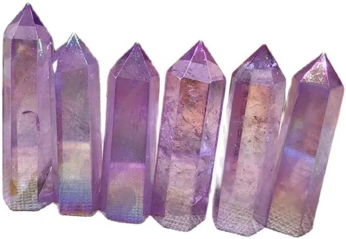 Vista 2 de Cristal natural áspero, magia natural, morado natural, Aura transparente, cuarzo transparente, piedra preciosa, torre de reiki