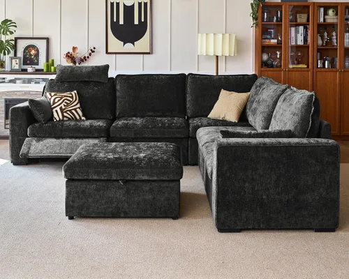 Vista 18 de Sofá reclinable eléctrico de 102.8 pulgadas con reposacabezas, sofá reclinable modular Cloud de gran tamaño con mesa, cajón de almacenamiento