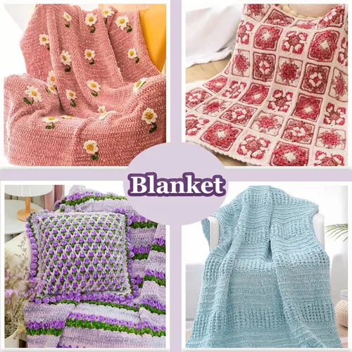 Vista 5 de 4 piezas de 400g de hilo de terciopelo chenilla suave para tejer a ganchillo, hilo esponjoso y cálido para tejer y ganchillo, manualidades DIY Rosa