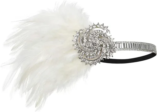 Vista 3 de Roaring 20s Great Gatsby - Diadema estilo flapper para mujer, estilo Art Deco de los años 20, con plumas A azul