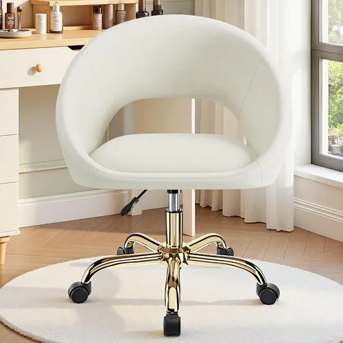Vista 7 de Silla de tocador con ruedas (grande), silla de oficina en casa chapada en titanio dorado, 300 libras, moderna silla giratoria de terciopelo