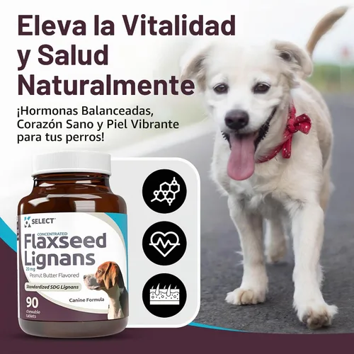 Vista 3 de K9 Select Lignans concentrados de linaza para perros, 20 mg 90 tabletas, sabor a mantequilla de maní, masticable, Impove Coat