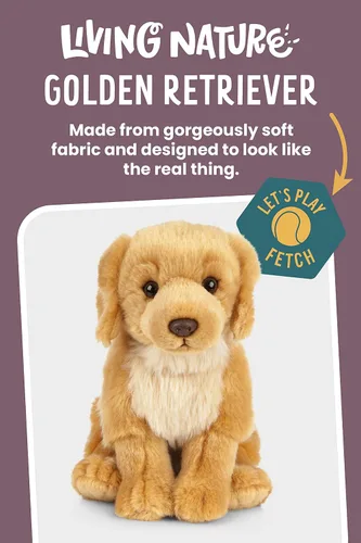 Vista 2 de Living Nature Golden Retriever - Animal de peluche Animal de perro esponjoso Juguete suave para niños 8 pulgadas