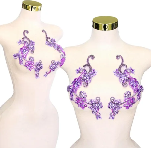 Vista 21 de Parches de cristal hechos a mano con cuentas de encaje de diamantes de imitación para accesorios de ropa de vestir (S1-champán)