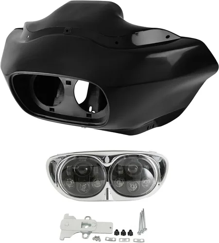 Vista 14 de XMT-MOTO Kit de carenado frontal superior exterior e interior para Harley Davidson Touring Road Glide FLTR 1993-2013 NEGRO BRILLANTE Brillo negro