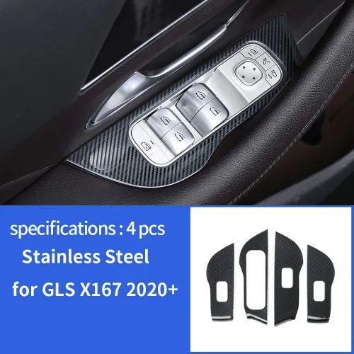 Vista 6 de Cubierta de panel de interruptor de elevación de ventana de fibra de carbono de acero inoxidable para Mercedes Benz GLE350 W167 450 400d 350e 53 amg