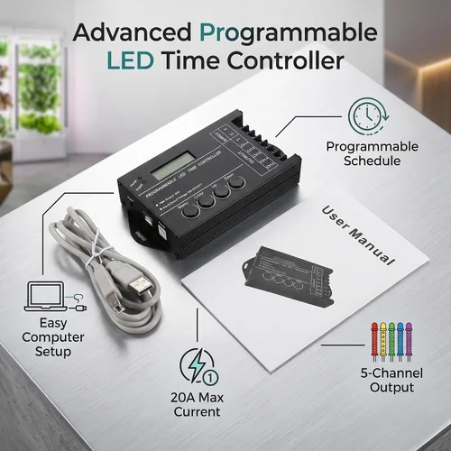 Vista 9 de Jeffergarden Multi funcional DC12 24V centralina tc420 tc420 20A programable LED controlador de tiempo 5 canales color ajustable con CD cable USB