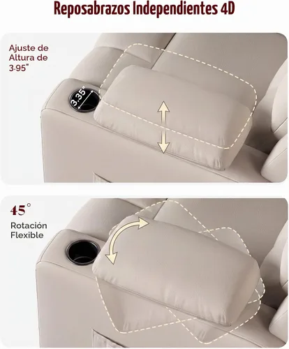 Vista 6 de Silla reclinable giratoria eléctrica con reposabrazos ajustables