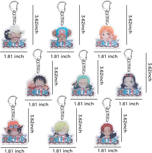 Vista 2 de G-Ahora 9pcs Anime Keychain Set Luffy Keychains Anime Cosplay Key Ring Gift for Anime Lover