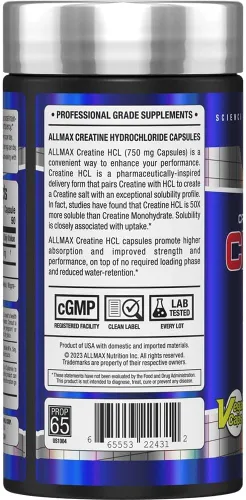 Vista 2 de ALLMAX Essentials Creatina HCL, 750 mg, 90 cápsulas