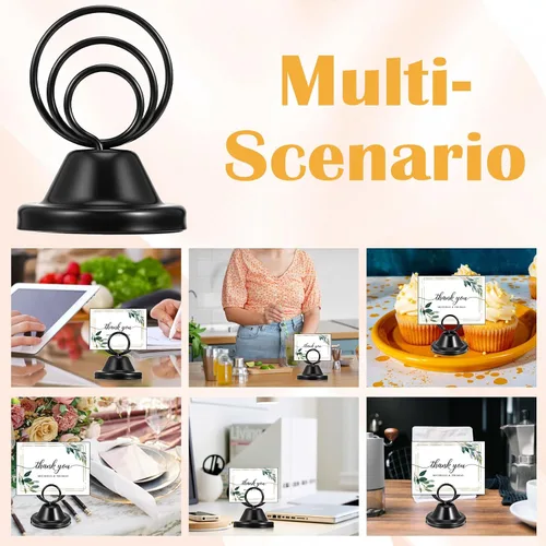 Vista 7 de 20 soportes para números de mesa, soportes de metal circulares con nombre base, clips de menú para boda, fiesta, recepción, soportes de fotos