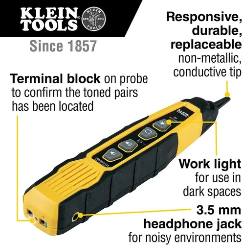 Vista 2 de Klein Tools VDV500-123 Sonda de trazado de cables con luz de trabajo LED para cables Ethernet, Internet, teléfono, altavoces, coaxial, video y datos