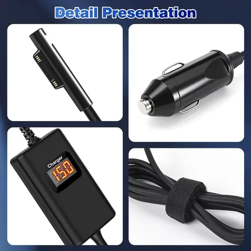 Vista 3 de Surface Pro - Cargador de coche para laptop de 65 W, 15 V, 4.5 A, compatible con Microsoft Surface Pro 11/10/9/8/7+/7/6/5/4/3 Laptop1/2/3/4/5/6/7