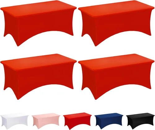 Vista 44 de Fixwal Paquete de 6 Manteles de Mesa Rectangulares, Cubierta de Mesa de 6 Pies, Mantel Blanco Rectangular Ajustado Elástico Rectangular, Cubierta