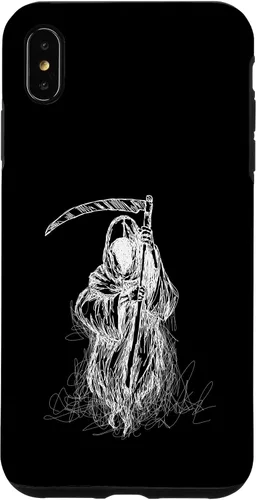 Vista 11 de iPhone 16 Halloween Grim Reaper Ghost with Scythe, Hand Sketch Case
